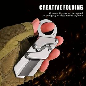 Stainless steel compact folding knife - lightweight, sharp blade, two-handed grip (Color: silver)